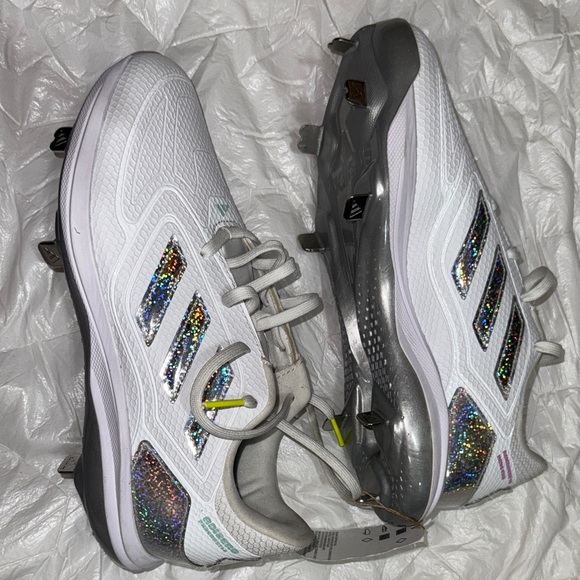 Adidas Adizero PureHustle Softball Metal Cleats White Iridescent Women's 9.5 - Picture 4 of 13